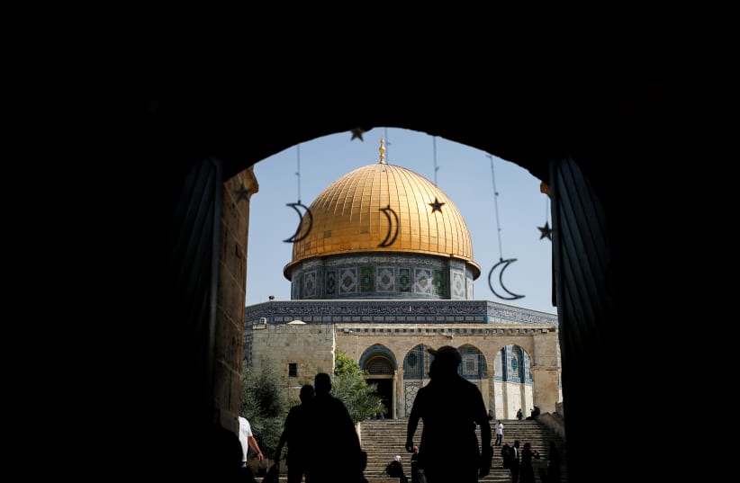 Palestinian Muslims attend Friday prayers at al-Aqsa Mosque compound in the Old City of Jerusalem, on October 6, 2023. (photo credit: JAMAL AWAD/FLASH90)